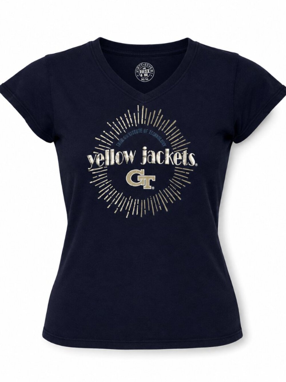Georgia Tech Yellow Jackets T Shirt Girls Medium Navy Gold V Neck Game Day
